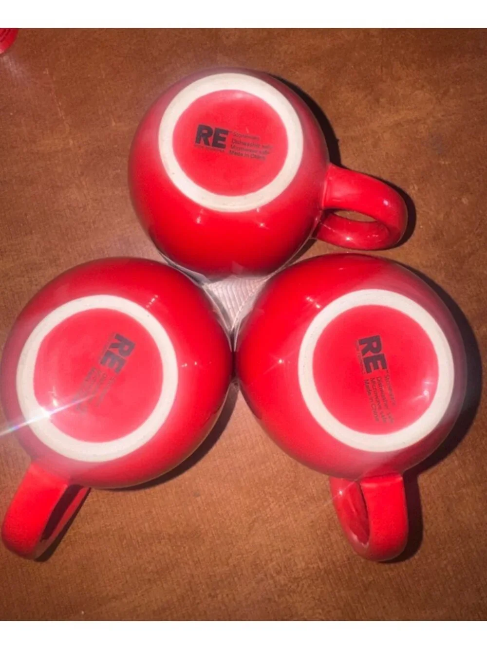 Set Of 3 Red Stoneware Coffee Mugs 4.5